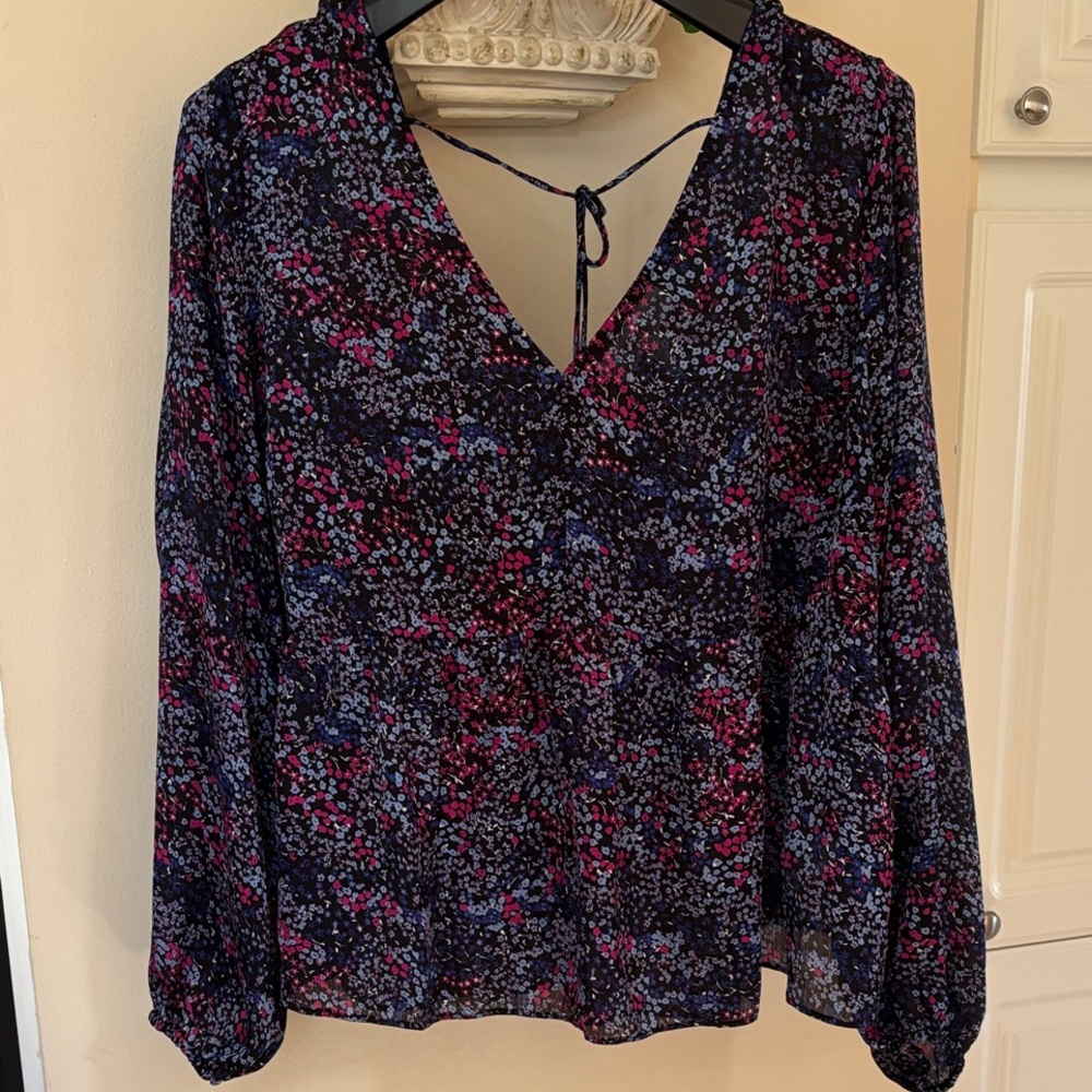 Addition Elle Multicolor Floral V-Neck Blouse | Balloon sleeves | Sz. 2X
